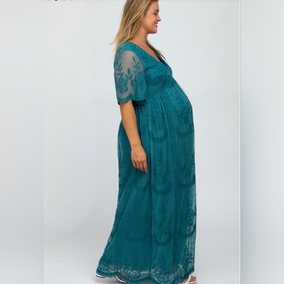 Pinkblush Dresses & Skirts - PinkBlush Teal Lace Mesh Overlay Plus Maternity Dress Size 3XL